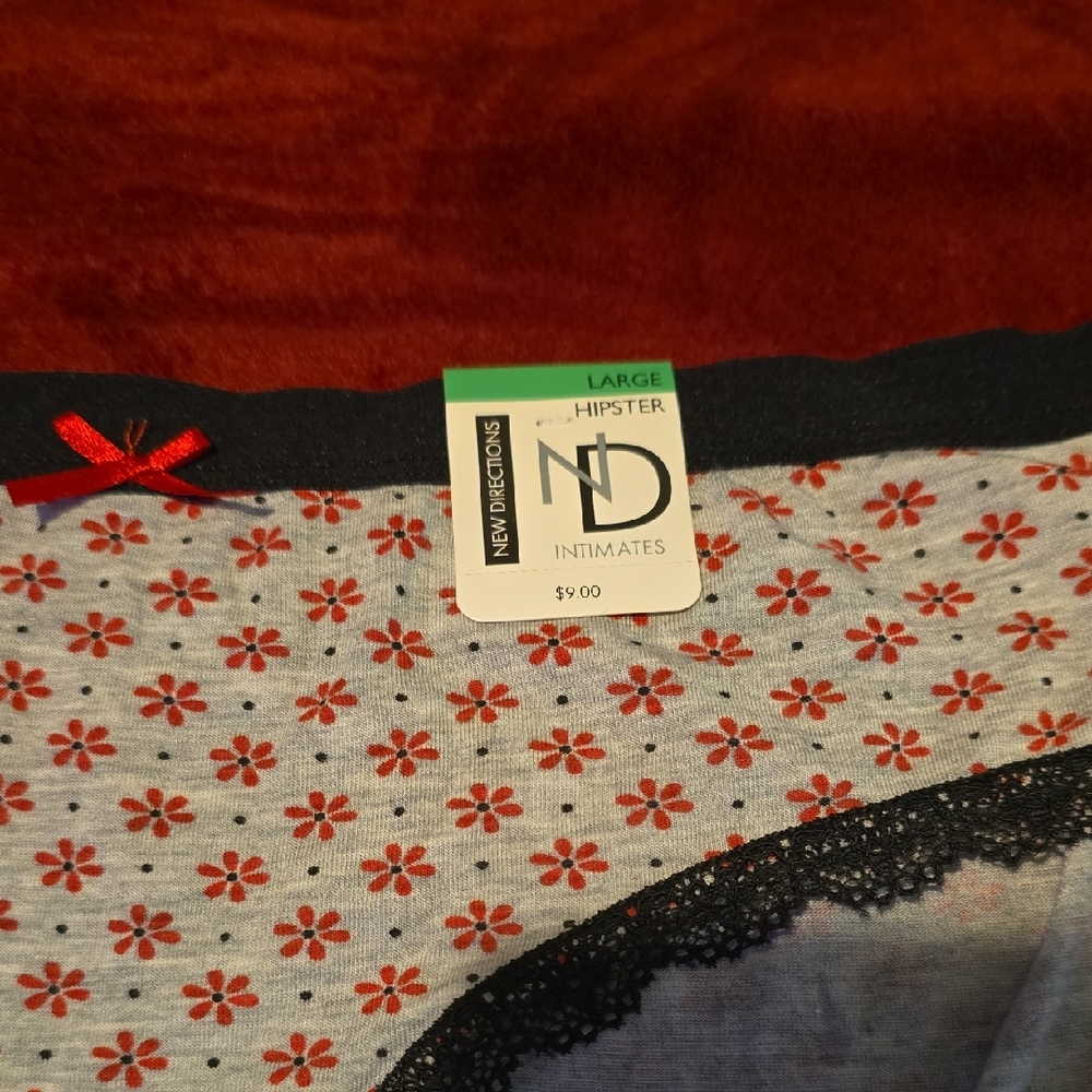 New Directions Red and Black Lace Trim Panties